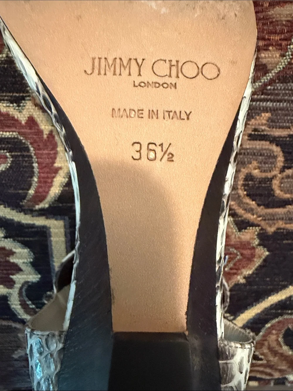 JIMMY CHOO GORGEOUS SNAKE & LEATHER LO WEDGE SANDALS